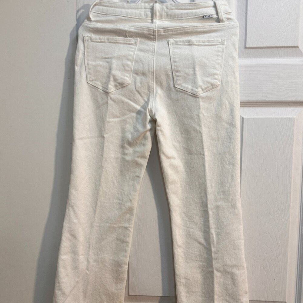 Risen Flare Leg Stretch Jeans Womens Size 9/29 Mid Rise White Denim Raw Hem - Picture 4 of 12